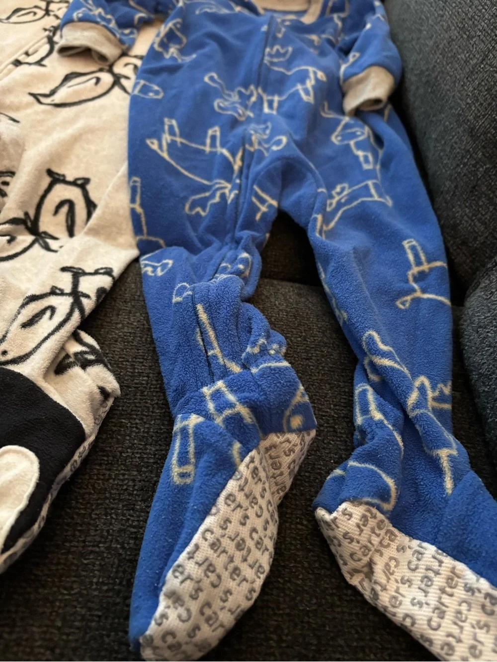 Carter's Blue Moose & Cream Penguin Fleece Footed One-Pieces